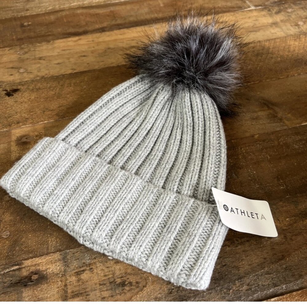 Athleta Knit Beanie With Pom Gray Women's